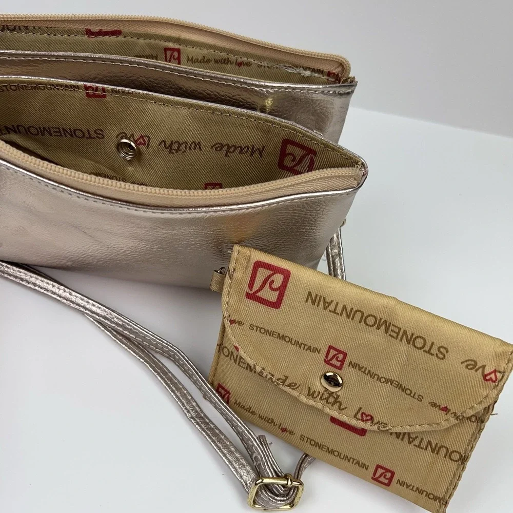 Stone Mountain Crossbody Wallet Bag Faux Leather Purse With Coin Purse Rose Gold